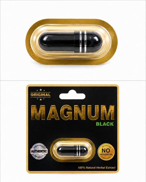 Magnum 989898 Black packaging with black capsule on a white background