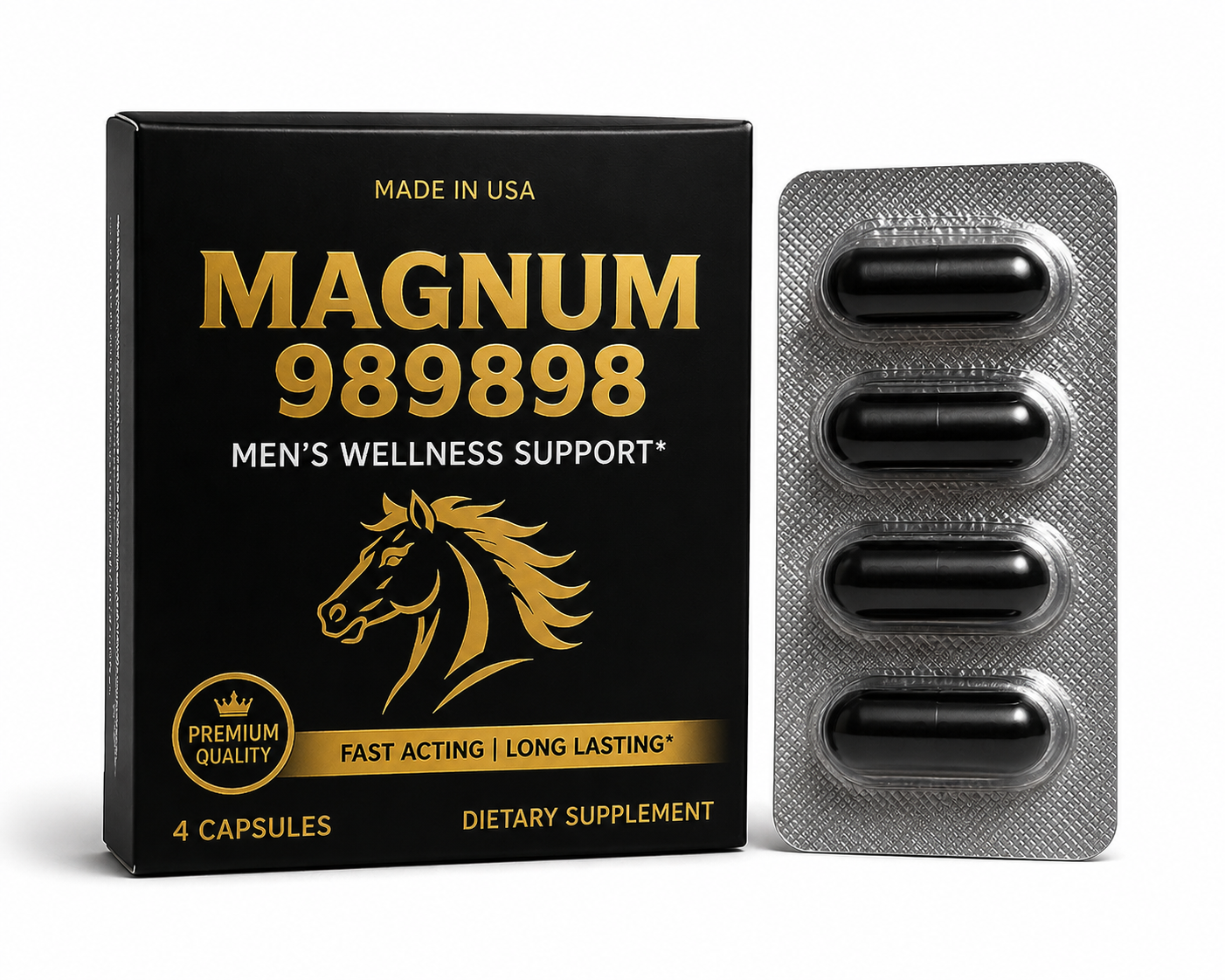 Magnum 989898 Black Capsules (4 Count) – Men’s Herbal Wellness Support